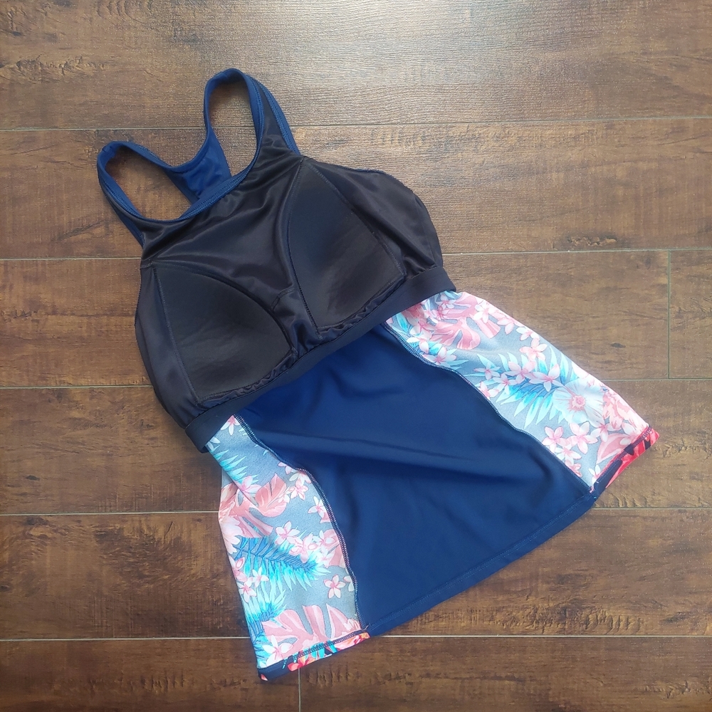 Lands' End Racerback Tankini Top Navy Orange Tropical Floral Size 6D - Picture 6 of 8